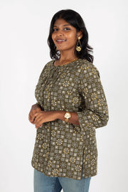 Green Jahota Hand Block Cotton Kurtis 10072383