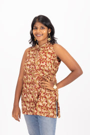 Marron Jahota Hand block Printed Cotton Kurti 10072386