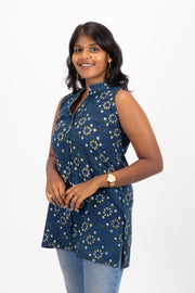 Blue Jahota Hand block Printed Cotton Kurti 10072387