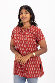 Red Jahota Hand Block Cotton Kurtis 10072393