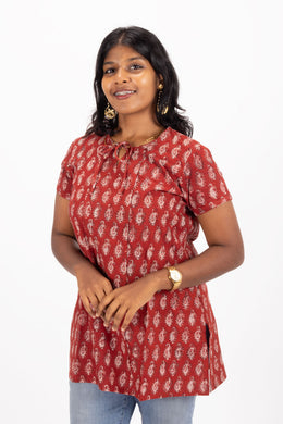 Red Jahota Hand Block Cotton Kurtis 10072393
