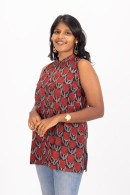 Red Jahota Hand block Printed Cotton Kurti 10072395