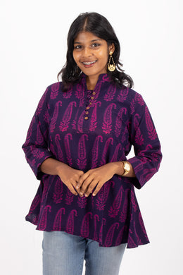 Purple Kutchi Hand Block Printed Cotton Kurtis 10072399