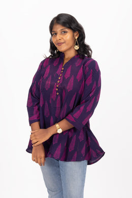 Purple Kutchi Handblock Printed Cotton Kurtis 10072400