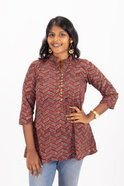 Maroon Ajrakh Printed Cotton Kurti 10072402