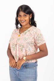 Peach Hand Block Printed Cotton Crop Top 10074307