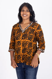 Yellow Batik Printed Rayon Kurti 10076419