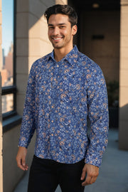 Blue Full Sleeve Ajrakh Printed Cotton Mens Shirt 10072999