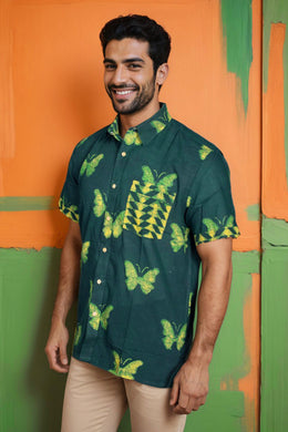 Indigo Handblock Print Pre-Washed Pure Cotton Shirt 10075460