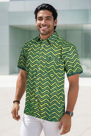 Indigo Handblock Print Pre-Washed Pure Cotton Shirt 10075462