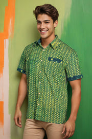 Indigo Handblock Print Pre-Washed Pure Cotton Shirt 10075463