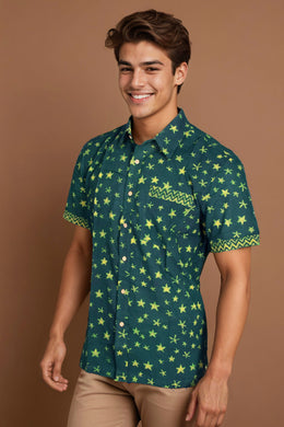 Indigo Handblock Print Pre-Washed Pure Cotton Shirt 10075464