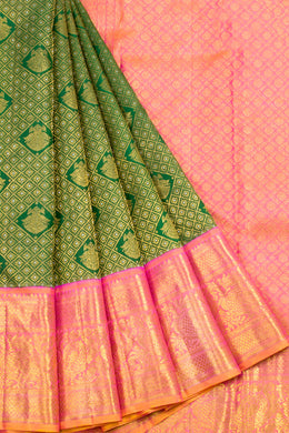 Forest Green Pure Zari Korvai Kanjivaram Silk Saree 10062638