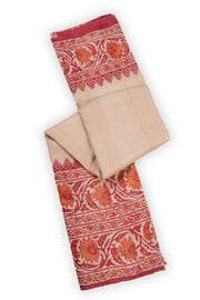 Desert Sand Beige Printed Tussar Silk Saree with Floral Border 10076450