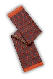Winewood Brown Printed Tussar Silk Saree with Floral Motifs 10076452