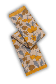 Café Latte Beige Printed Tussar Silk Saree with Sandal Yellow Floral Motifs 10076453