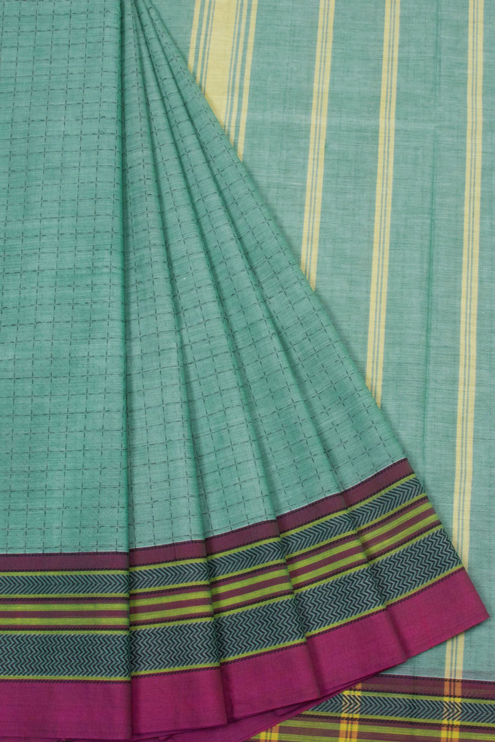 Teal Blue Handloom Chettinad Cotton Saree - Avishya