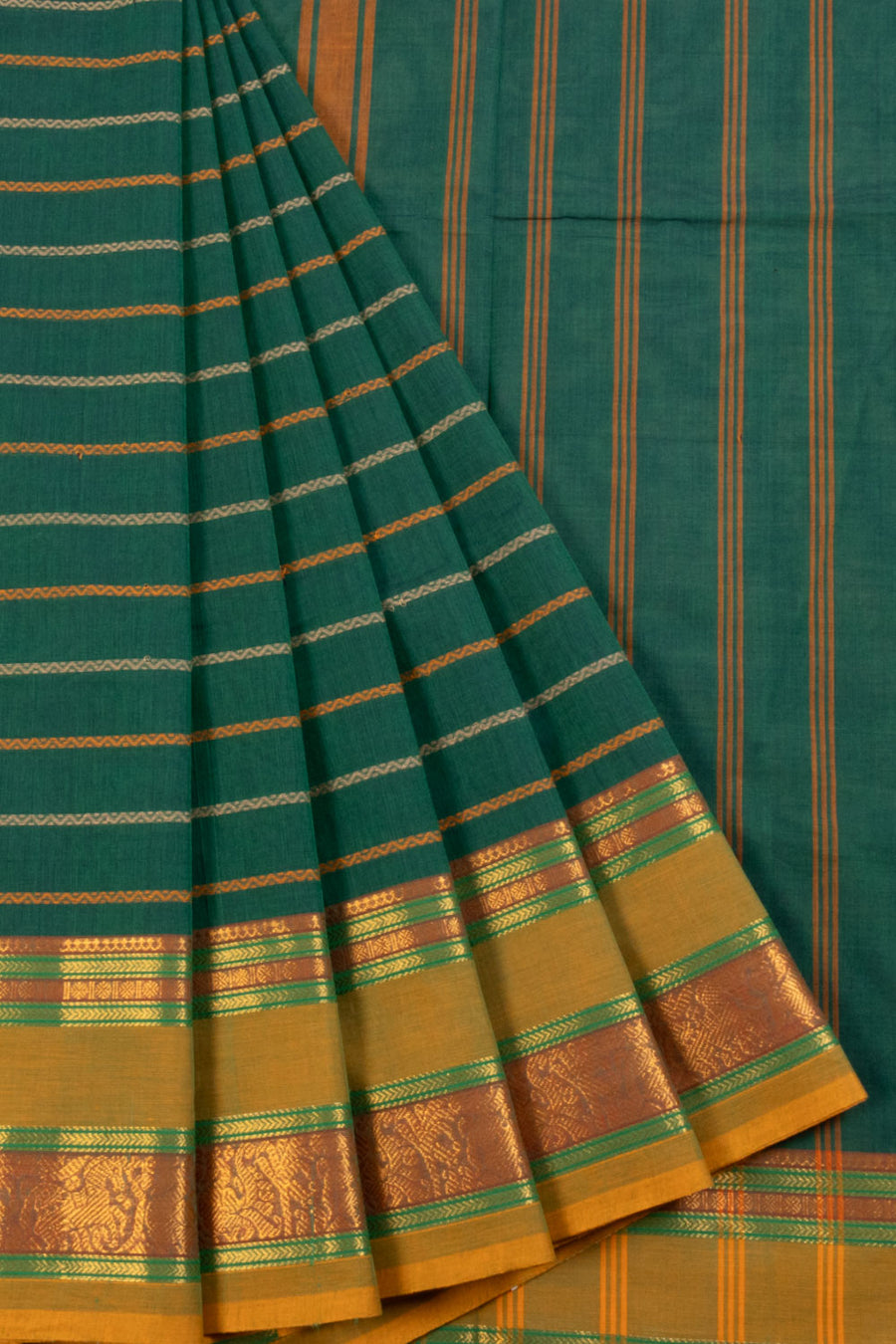 Green Handwoven Kanchi Cotton Saree 10068692 - Avishya