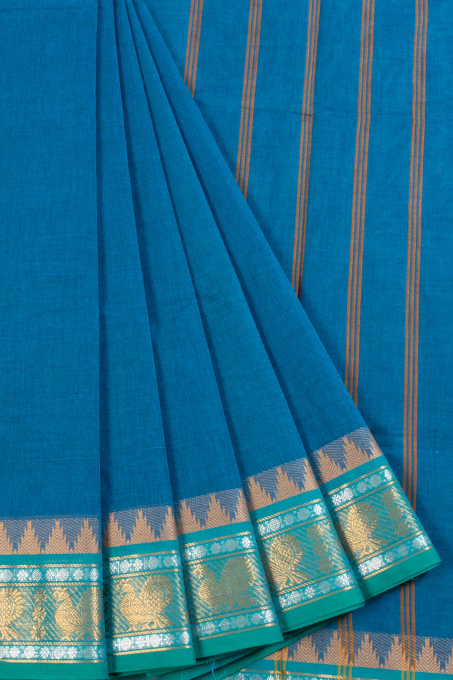 Blue Handwoven Kanchi Cotton Saree 10068696 - Avishya