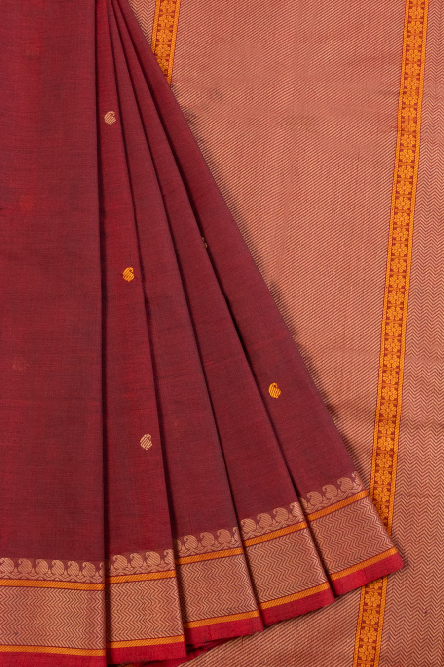 Maroon Handwoven Kanchi Cotton Saree 10069237 - Avishya