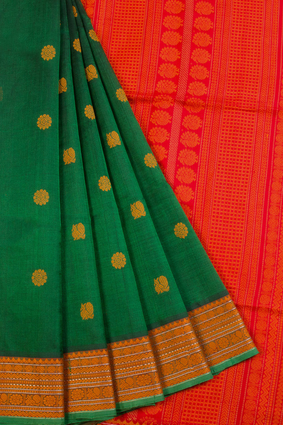 Green Handloom Kanchi Silk Cotton Saree 10069261  - Avishya
