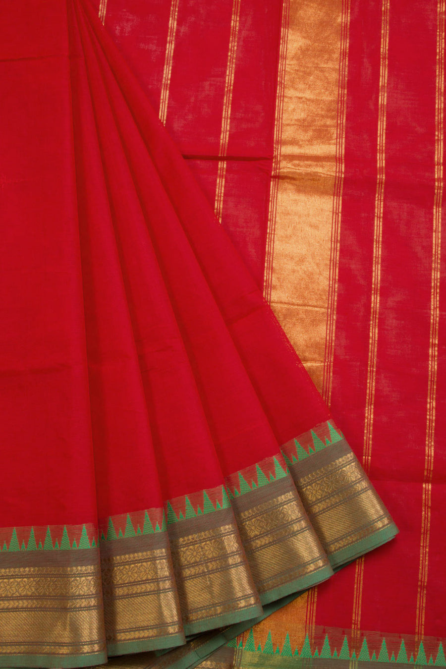 Red Handwoven Kanchi Cotton Saree 10069283 - Avishya