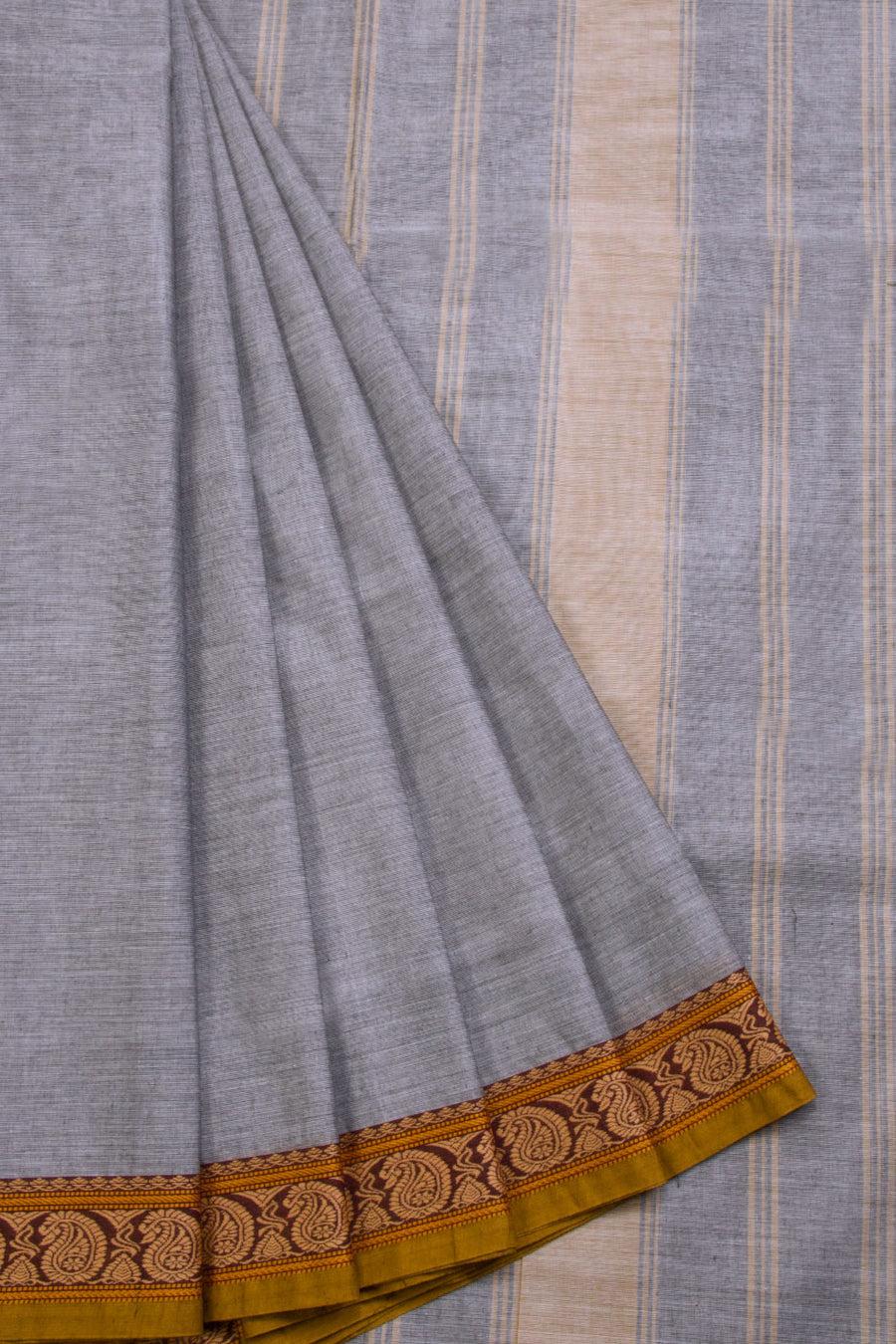 Grey Handwoven Kanchi Cotton Saree 10069291 - Avishya