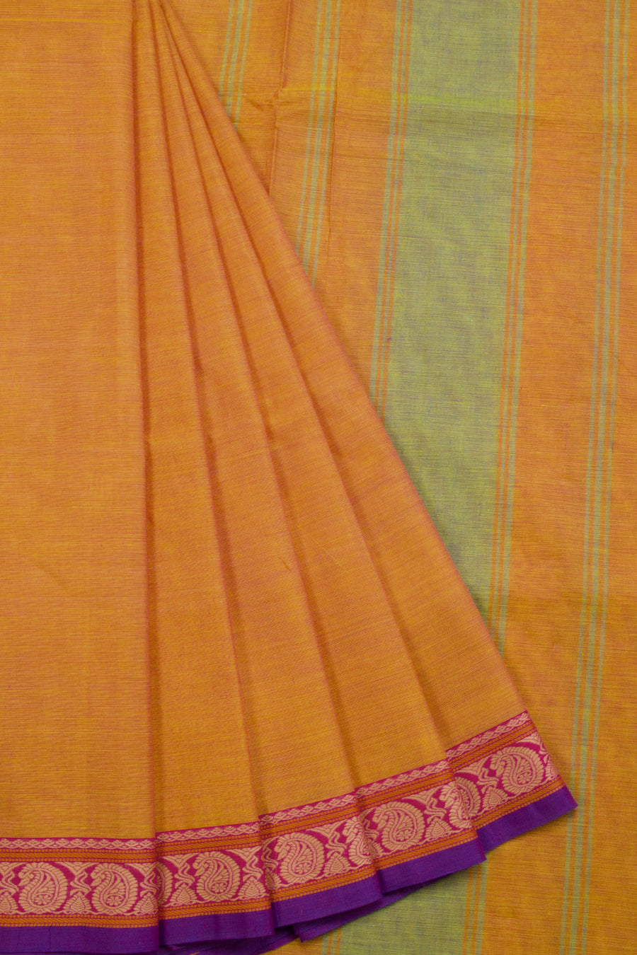 Orange Handwoven Kanchi Cotton Saree 10069303 - Avishya