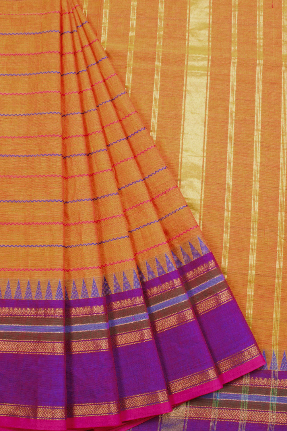 Orange Handwoven Kanchi Cotton Saree 10069313 - Avishya
