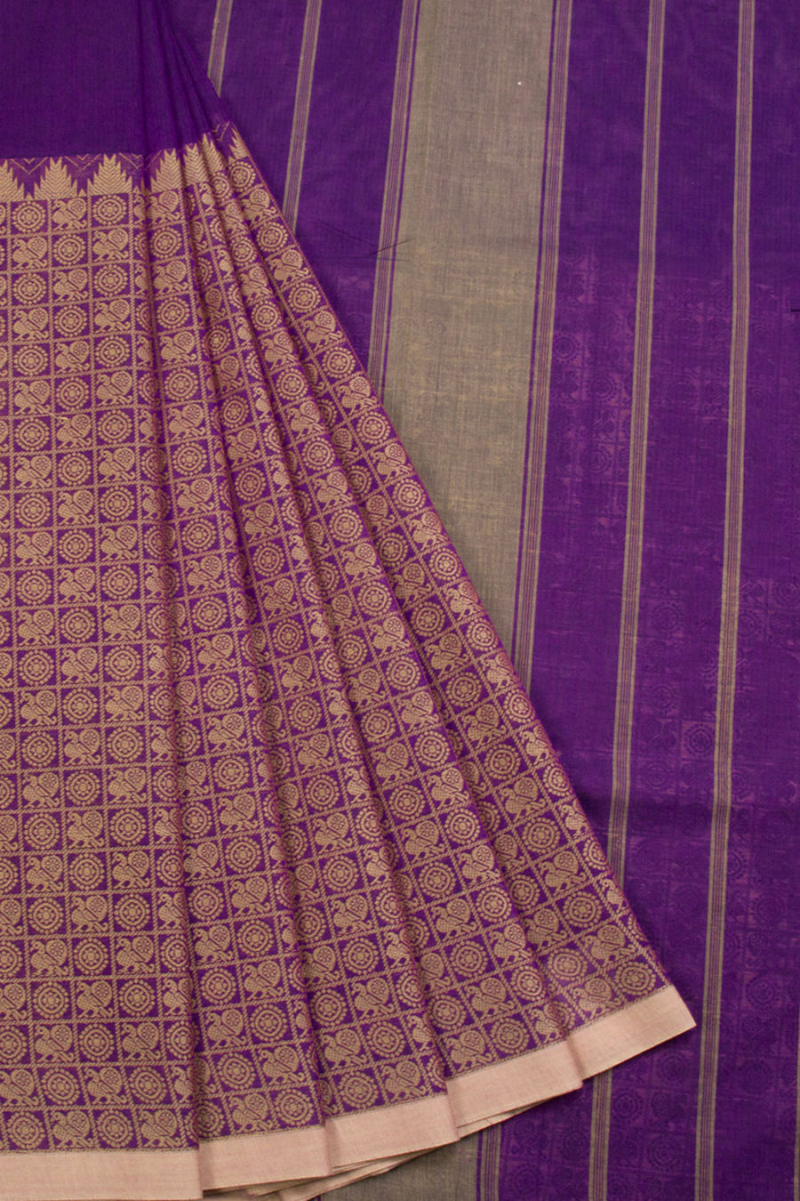 Purple Handwoven Kanchi Cotton Saree 10069320 - Avishya