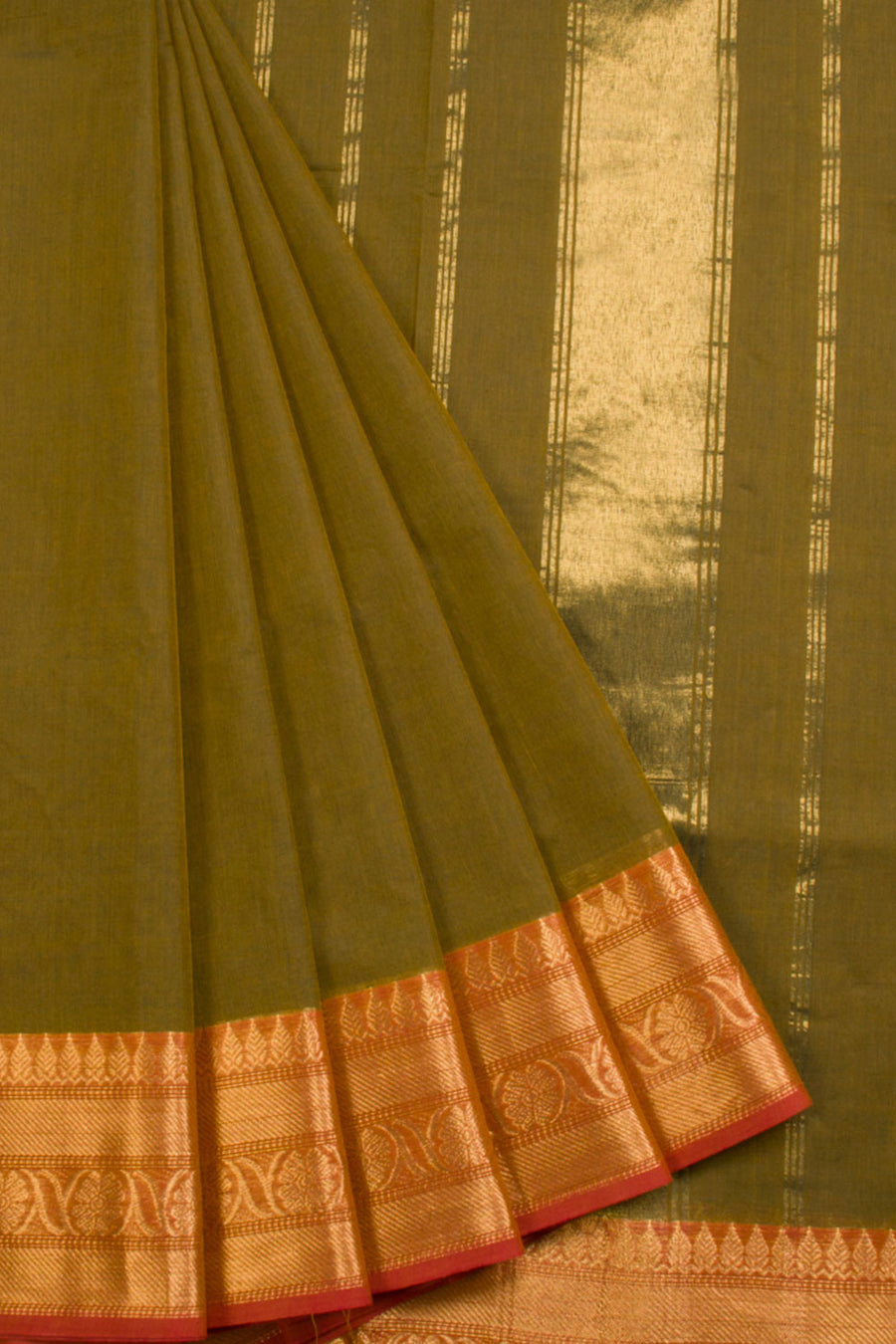 Green Handwoven Kanchi Cotton Saree 10069275 - Avishya