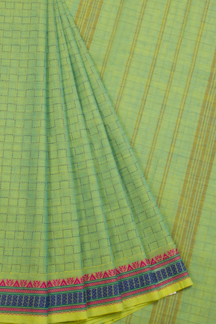 Dual Tone Green Handwoven Kanchi Cotton Saree 10069324 - Avishya