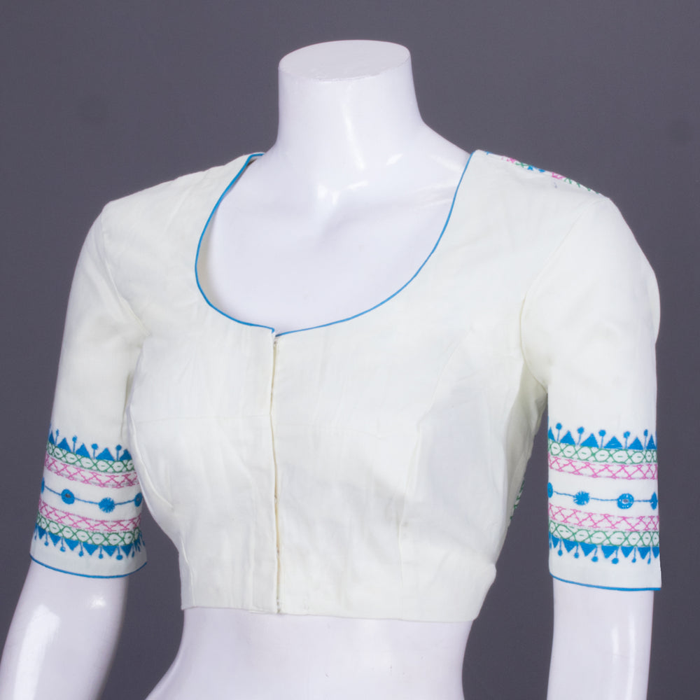 Cream Kantha Embroidered Cotton Blouse 10069564 - Avishya