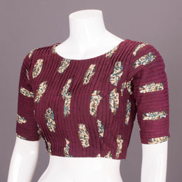 Maroon Handblock Printed Cotton Blouse 10069801 - Avishya