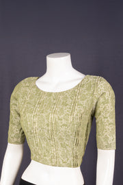 Bamboo Dust Green Vanashringaram Handblock Printed Cotton Blouse 10076543