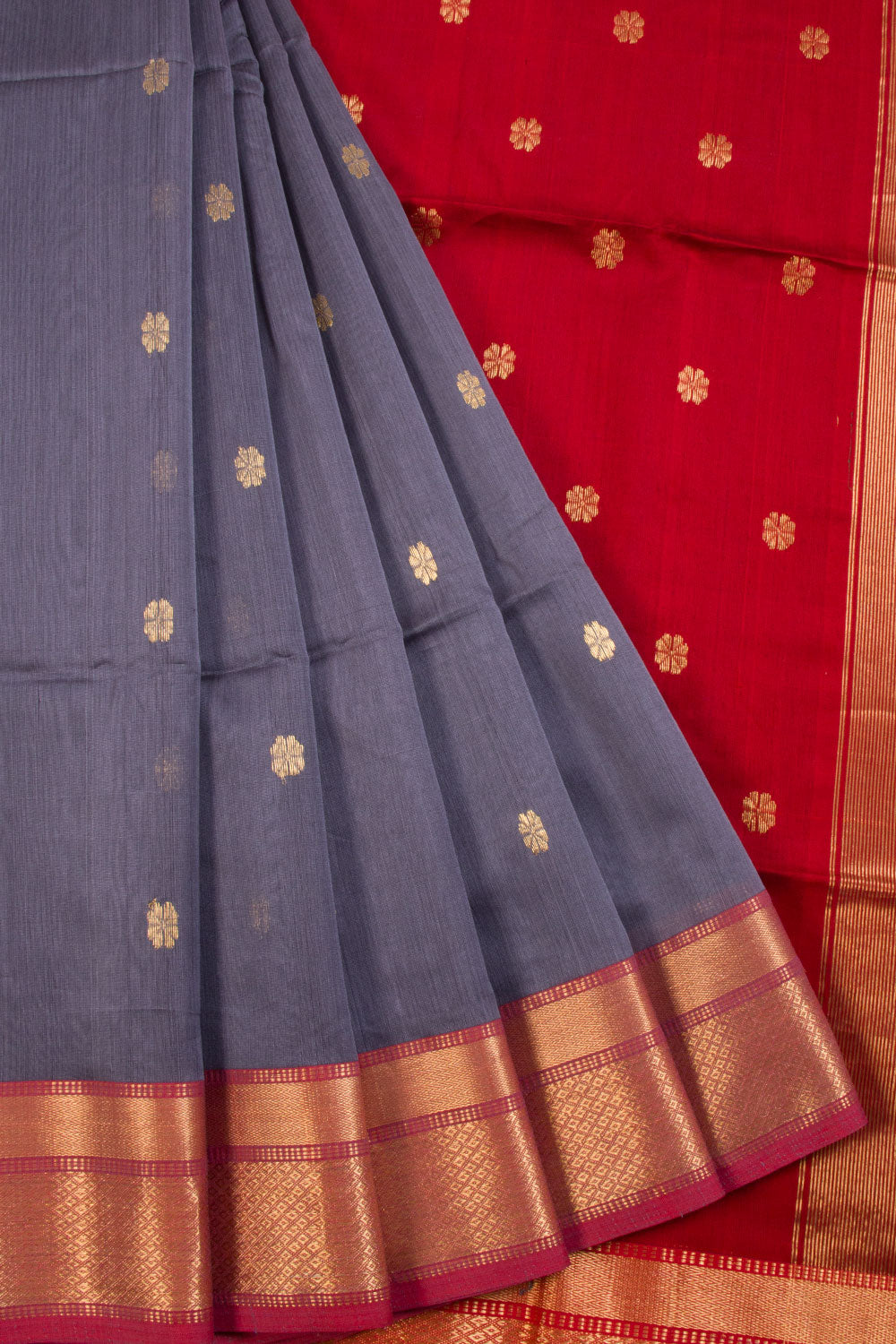 Grey Handloom Maheshwari Silk Cotton Saree 10068655 - Avishya