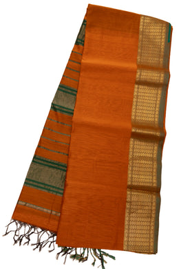 Orange Maheshwari Silk Cotton Saree 10075245