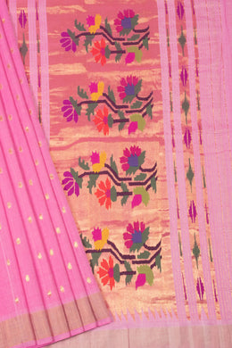 Light Pink Handloom Paithani Cotton Saree 10064576