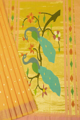 Daisy Yellow Handloom Paithani Cotton Saree 10064577