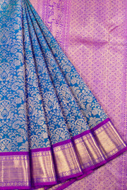 Peacock Blue Pure Zari Korvai Kanjivaram Silk Saree 10062342