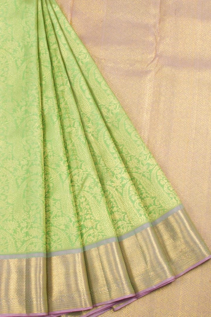 Pista Green Pure Zari Kanjivaram Silk Saree 10062344