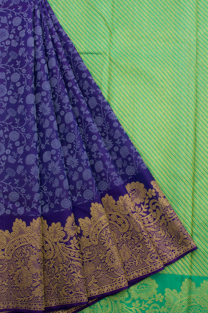 Honey Flower Purple Handloom Jacquard Kanjivaram Silk Saree 10062459