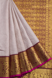 Cloudy Grey Pure Zari Korvai Jacquard Kanjivaram Silk Saree 10062464