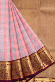 Pink and Grey Pure Zari Jacquard Korvai Kanjivaram Silk Saree 10062466