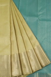 Greenish Pastel Yellow Pure Zari Kanjivaram Silk Saree 10063139
