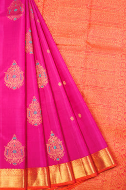 Bright Pink Handloom Kanjivaram silk saree - Avishya