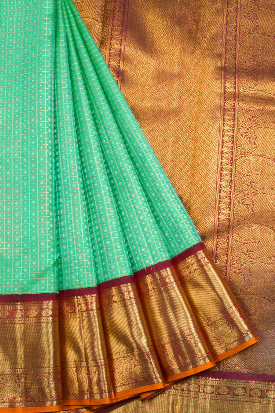 Green Handloom Bridal Korvai Kanjivaram Silk Saree 10069184 - Avishya
