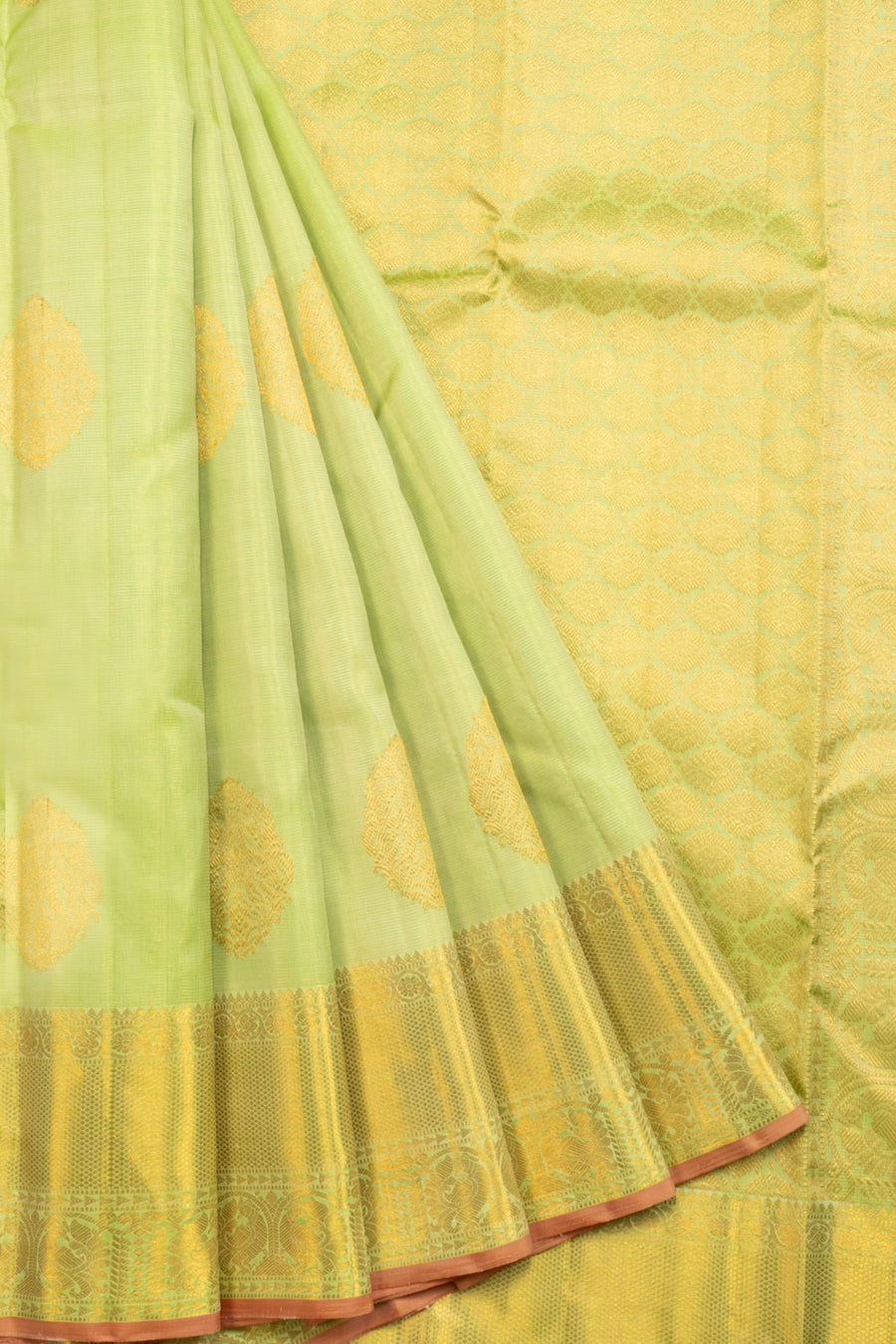 Green Handloom Vaira Oosi Korvai Kanjivaram Silk Saree 10069195 - Avishya