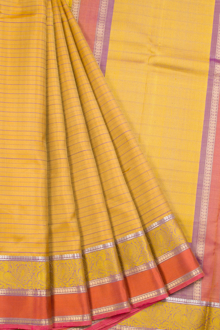 Musted Yellow Handloom Threadwork Kanjivaram Silk Saree 10069268 - Avishya