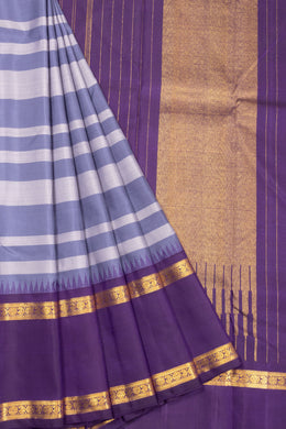 Blue Handloom Korvai Kanjivaram Silk Saree 10070650